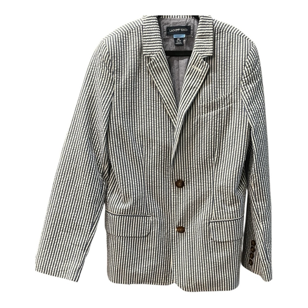 Lands’ End Boys Seersucker-Style Cotton Blazer – Size Medium (10–12)